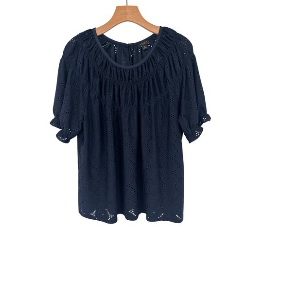 Ann Taylor Navy Blue Eyelet Short Sleeve Blouse size XL womens - Picture 1 of 4